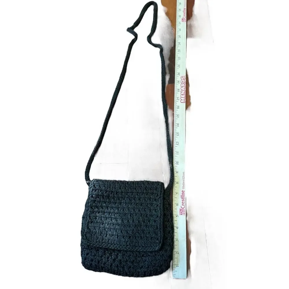 The Sak Original Crochet Crossbody Bag Black Zip Top Boho Travel Purse READ NOTE
